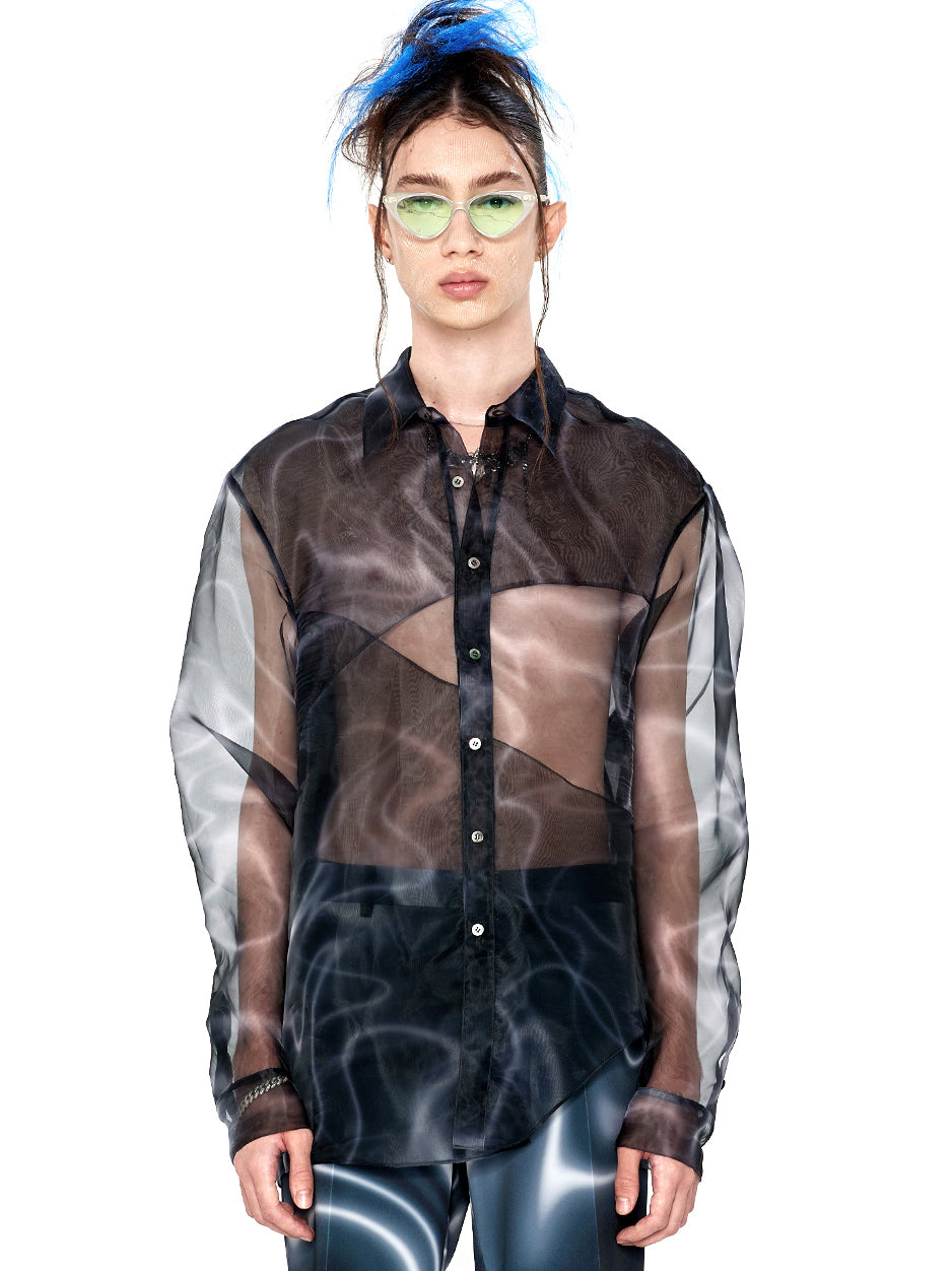 Moire Print Organza Shirt