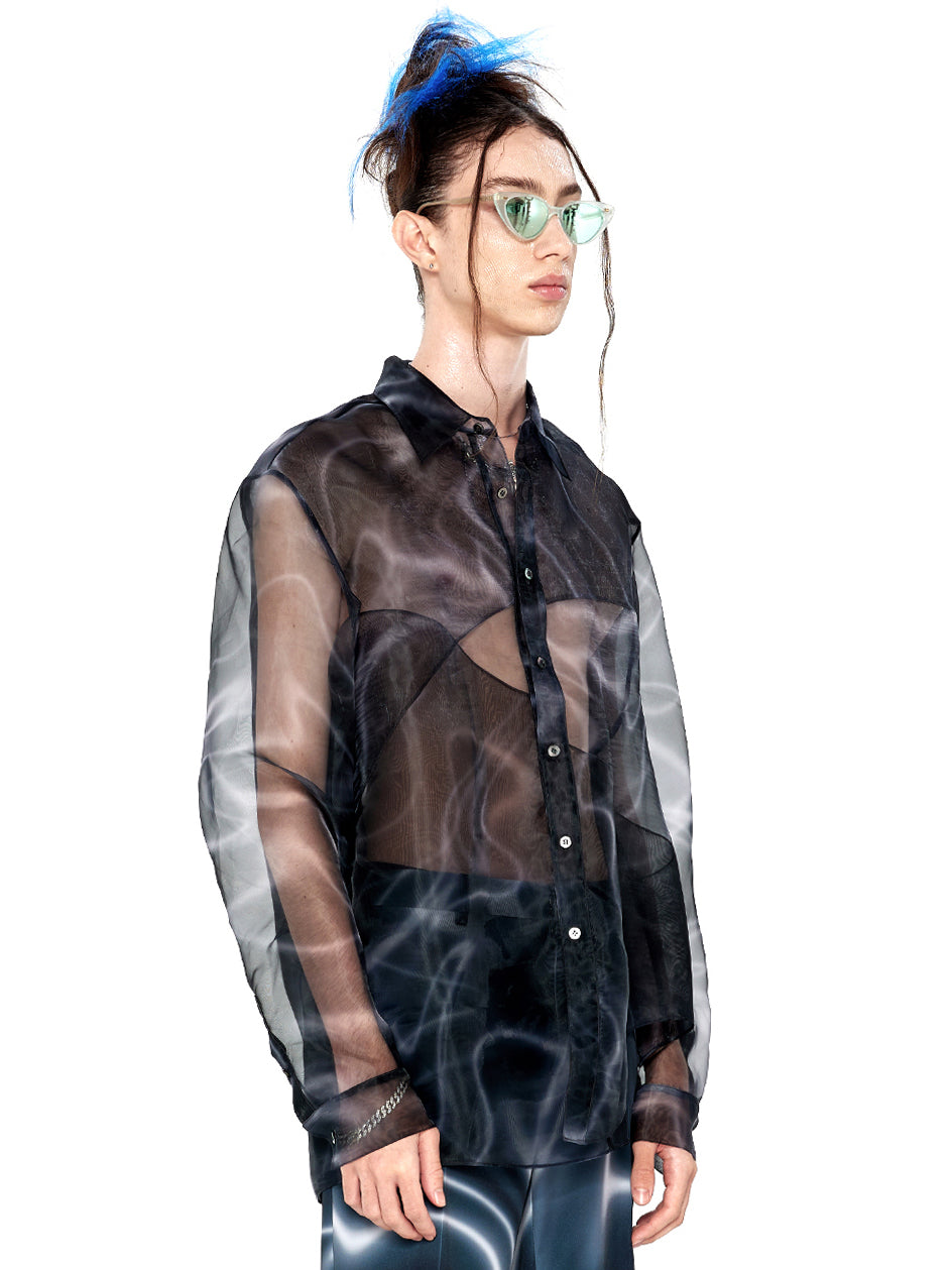Moire Print Organza Shirt