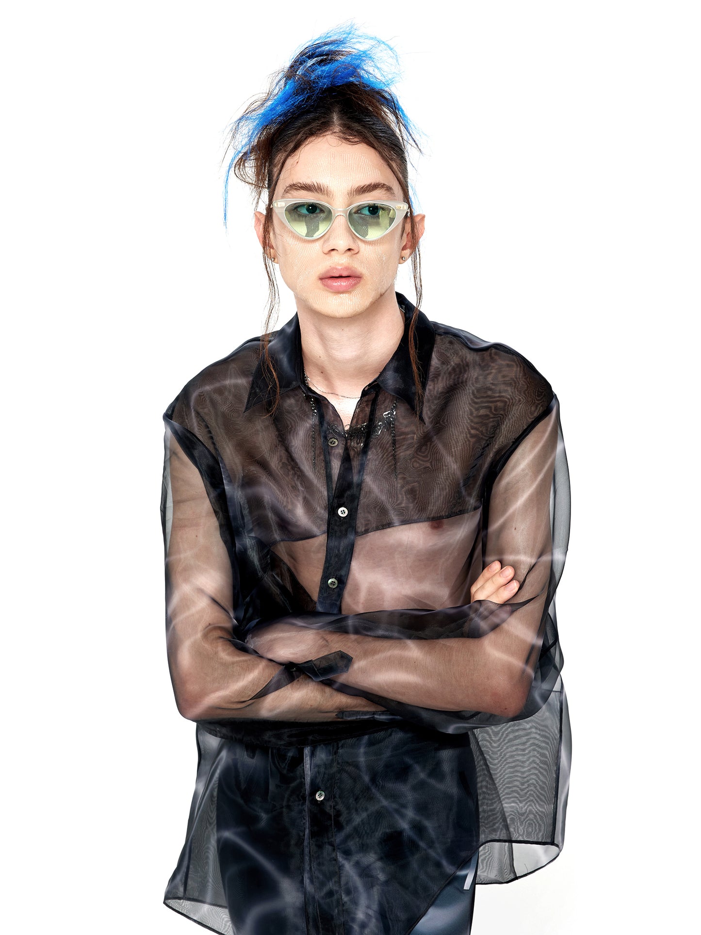 Moire Print Organza Shirt