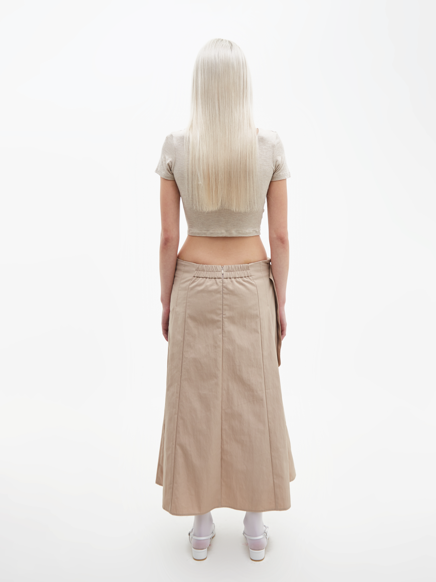 Nylon Cotton Pleated Skirt Beige