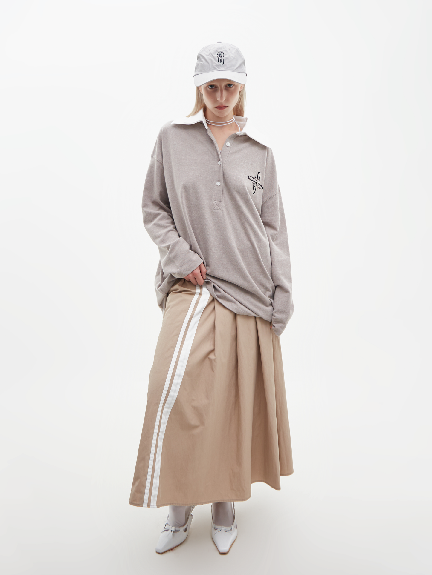 Two Collars Pk T-Shirt Beige
